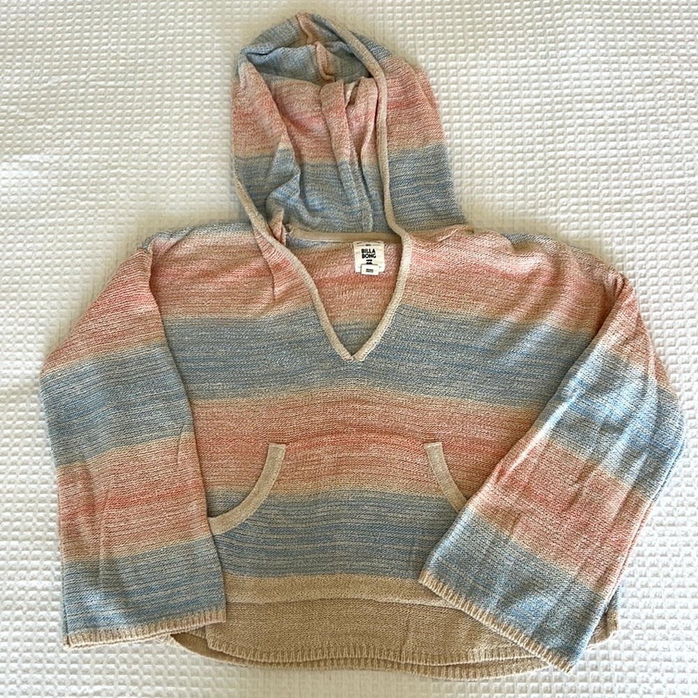Billabong cropped pink and blue hooded sweater